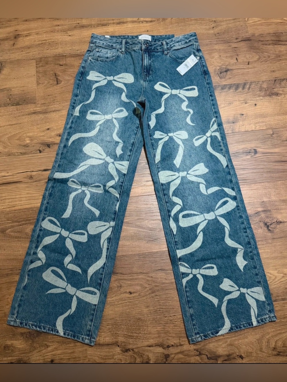 PacSun Blue Wide-Leg Jeans with Bow Print